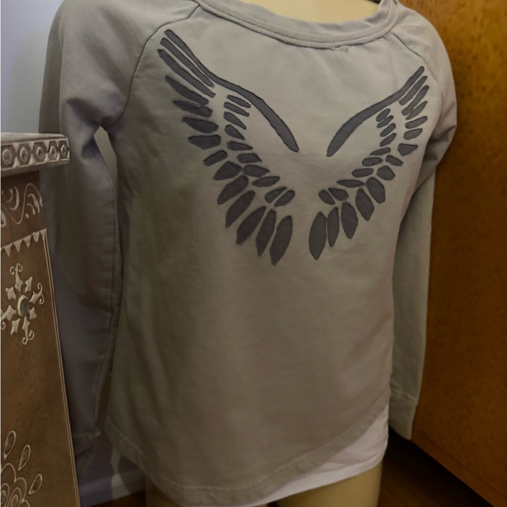 SYNERGY 100% Organic Cotton French Terry Wings Embroidered Tan Medium NWT